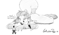 drawing giantess furry tail monochrome lying_down fox_girl mrhappy1987