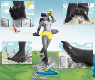drawing giantess crush feet furry giga anthro city color destruction topless canine shorts commission yellow07 bracelet panels