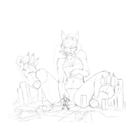 drawing giantess vore furry anthro monochrome destruction airplane vehicle_vore yellow07 scream_(artist)