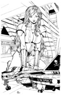 drawing giantess comic monochrome cleavage macross looking_down meltrandi hangar zentradei spacecraft_hangar