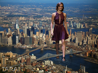 giantess collage city mega bridge clothed smiling skyscraper river emma_watson taran brooklyn_bridge wading