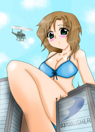 drawing giantess color cleavage buildings helicopter low_angle sitting sky riho_futaba
