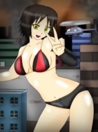 drawing giantess city color cleavage buildings helicopter green_eyes