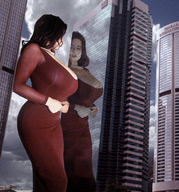 giantess collage city huge_breasts low_angle chloe_vevrier skyscraper reflection