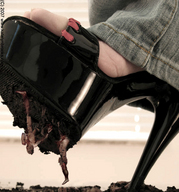 crush feet high_heels blood gore shrunken_men sandals death photograph