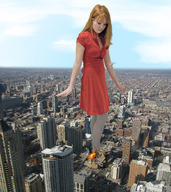 giantess collage city destruction clothed helicopter stockings wonderslug red_hair fire skyscrapers clothing