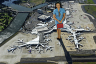 giantess collage wonderslug uniform foot_print river airport aerial_view flight_attendant