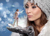 giantess collage penis handheld gloves face shrunken_man close_up snow