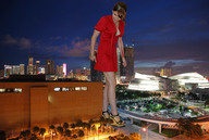 giantess collage city wonderslug dress legs skyscrapers lights evening crushed_car sophia_bush