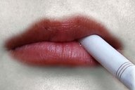 collage micro mouth lips shrunken_men unaware lipstick cigarette stuck_on_lip