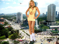 giantess collage city blonde traffic helicopter smiling socks wonderslug skyscraper streets sneakers sky looking_at_viewer
