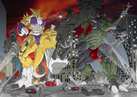 breasts drawing furry city color destruction claws digimon rampage tank foot_crush muscles point_of_view xbuimonsama