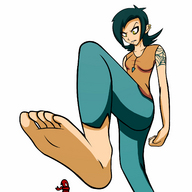 drawing giantess feet barefoot soles point_of_view raised_foot shrunken_character imminent_crush looking_at_tiny
