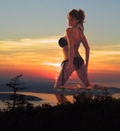 giantess collage landscape brunette wonderslug kneeling sunset looking_at_viewer behind_view katie_price