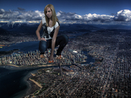 collage landscape city mega blonde destruction mountains clouds sky looking_at_viewer intershrinker