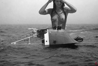 breasts giantess collage monochrome long_hair ocean wet brunette smiling jr boats looking_at_tiny