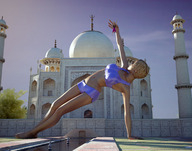 giantess blonde handheld barefoot aileron short_hair dangle between_fingers loosing_at_partner digital_render