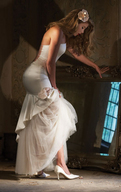 collage blonde high_heels shrunken_men toy looking_down red_lips bride
