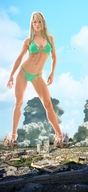 giantess city mega blonde swimsuit destruction high_heels buildings wonderslug muscles jets smoke sky dust annette_milbers