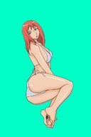 drawing feet swimsuit blue_eyes red_hair shrunken_men no_background