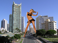 breasts giantess collage city mega blonde high_heels buildings low_angle lingerie legs skyscraper standing streets straps sky lala222221