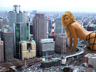 giantess collage city blonde destruction crawling skyscrapers looking_at_viewer lala222221