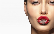 vore biting unknown_artist shrunken_men face red_lips looking_at_viewer
