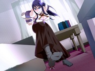 drawing color clothed cleavage domination socks underneath pinned under_foot imminent_crush looking_at_tiny