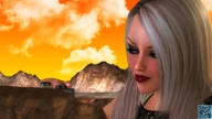 white_hair blue_eyes desert red_lips under_hands looking_at_victim giants_and_the_city digital_render