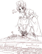 drawing giantess giga monochrome destruction eliza torajimaneko boots nurse looking_down mountains