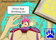breasts drawing cleavage shrunken pink_hair hand shrunken_woman manicure downward_angle