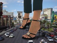 giantess collage feet city high_heels buildings sandals shrunken_woman streets vehicles las_vegas pointing accasbel