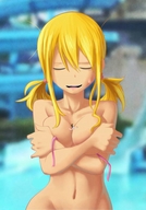 drawing collage nude blonde color swimsuit cleavage pigtails outdoors fairy_tail closed_eyes edit nicksor lucy_heartfilia between_breasts