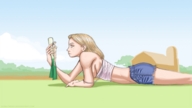 drawing blonde color leek handheld lying_down bondage farm barn shrunken_woman daisy_dukes donutwish looking_at_tiny