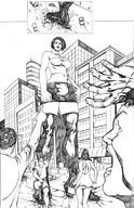 drawing giantess crush city mega black_hair destruction anime short_hair boots shrunken_men shrunken_people shrunken_woman pen_paper jill_valentine vehicles