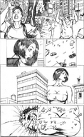 breasts drawing giantess city comic monochrome destruction cleavage jill_valentine
