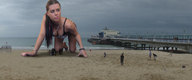 giantess collage long_hair swimsuit beach brunette ponytail shrunken_people kristina garcia_accasbel accasbel