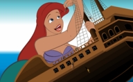 breasts drawing giantess mega color destruction handheld cleavage mermaid red_hair fanart dangle between_fingers disney ships ariel the_little_mermaid sailors imminent_vore giantess_mermaid looking_at_tiny shell_bra kisparlius
