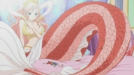 long_hair one_piece bra anime mermaid goddess mini_giantess shrunken_men indoors bedroom monkey shirahoshi tiara luffy