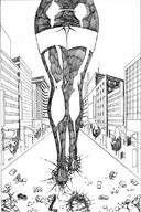 drawing giantess crush feet city monochrome butt destruction anime boots walking people jill_valentine steps vehicles
