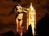 giantess collage swimsuit cleavage buildings tower night adriana looking_at_viewer spot_light accasbel
