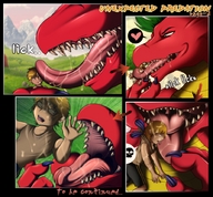 drawing vore anthro dragon color tongue giant mouth teeth licking handheld saliva prey between_fingers panels looking_at_victim predator