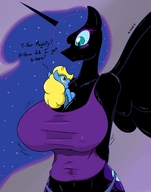 drawing giantess furry blushing color cleavage huge_breasts awkward my_little_pony between_breasts