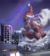 giantess crush city long_hair outdoors thighhighs santa_costume arm_warmers