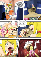 drawing vore blushing blonde comic color cleavage saliva pink_hair shrunken_woman maid_uniform swallowed indoors fairy_tail lucy my_little_pony fluttershy natsumemetalsonic between_breasts