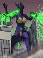 drawing horns tail city color destruction rampage buildings low_angle lilith ellocabruja iantess