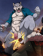 drawing furry macro destruction giant male penis claws buildings domination low_angle paw muscles looking_down sky wolf_man wfa
