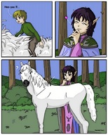 drawing gentle handheld cleavage shrunken horse shrunken_men thor66 grass forest magic set riding panels giant_frog between_breasts