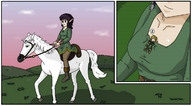 drawing gentle handheld cleavage shrunken horse shrunken_men thor66 grass forest magic set riding panels giant_frog between_breasts