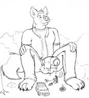 drawing furry monochrome cum giant penis paws vehicles towel backpack huge_penis camping camp_fire